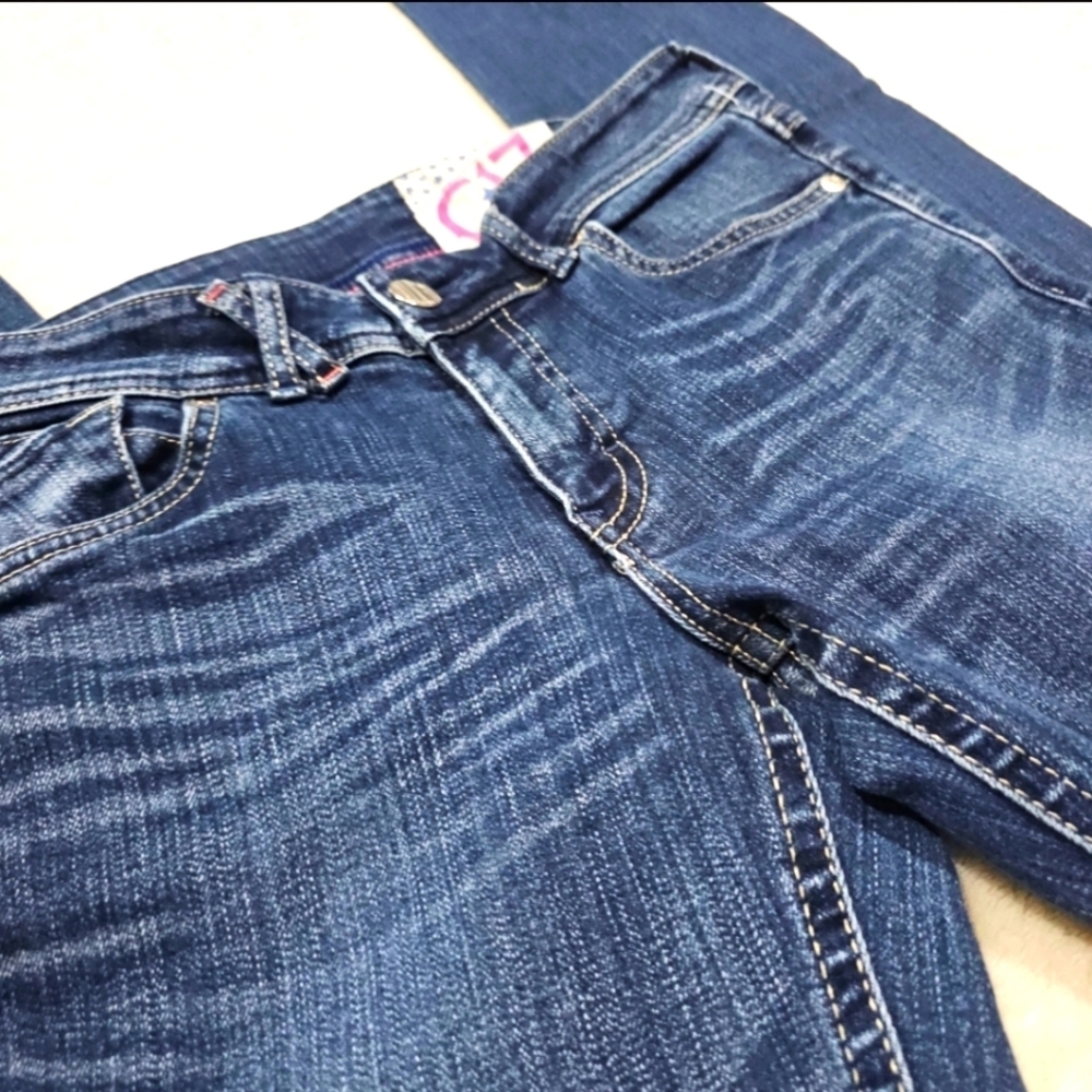 C‑SEVENTEEN ✦ Embroidered Straight‑Leg Jeans ✦ Blue Wash Low‑Rise Stretch Denim - Picture 10 of 14